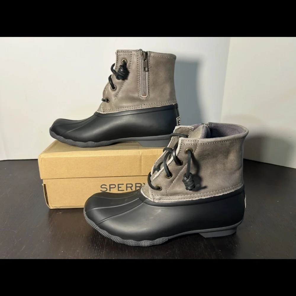 Sperry Saltwater Duck Boots/Rain Boots Leather/Rubber Black/Grey Womans Size 7M